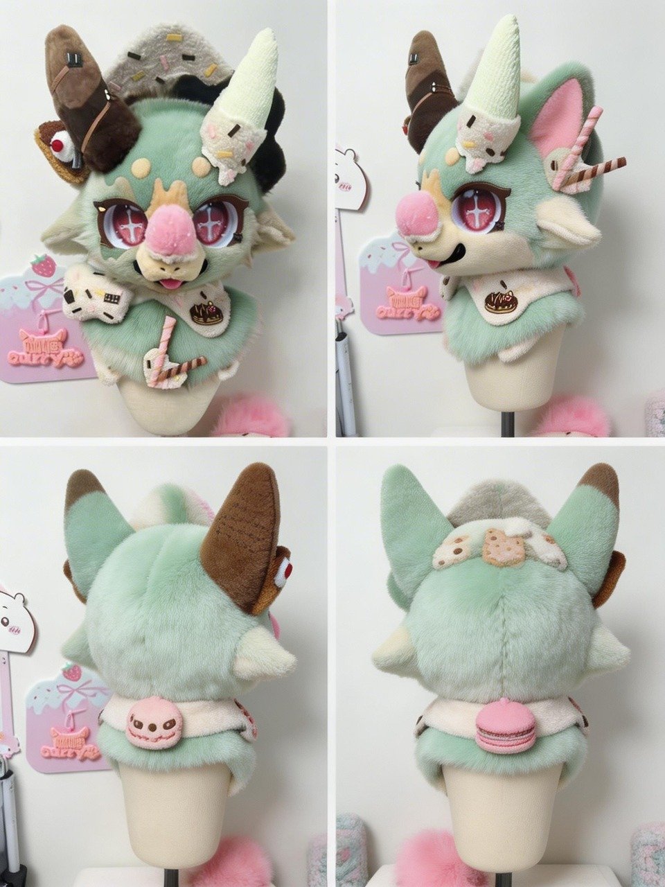 Yis Cosplay Custom Strawberry Dessert Triceratops Kemono Fursuit Head Yis Cosplay Custom Strawberry Dessert Triceratops Kemono Fursuit Head